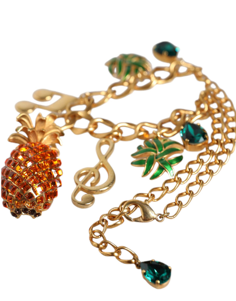 Gold Tone Brass Chain Pineapple Crystal Musical Necklace Dolce & Gabbana