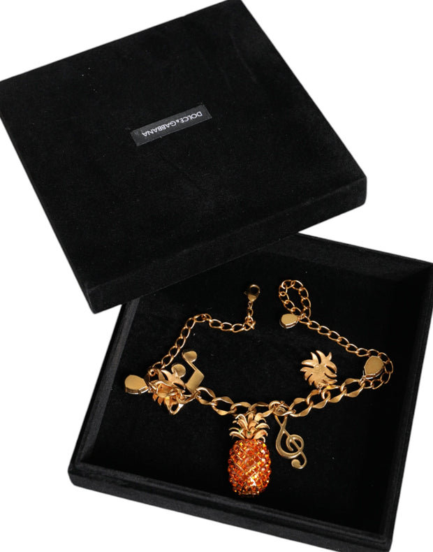 Gold Tone Brass Chain Pineapple Crystal Musical Necklace Dolce & Gabbana