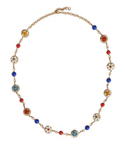 Gold Tone Brass Chain Floral Crystal Beaded Necklace Dolce & Gabbana