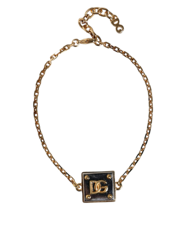 Gold Brass Chain Logo Sicily Pendant Necklace Dolce & Gabbana