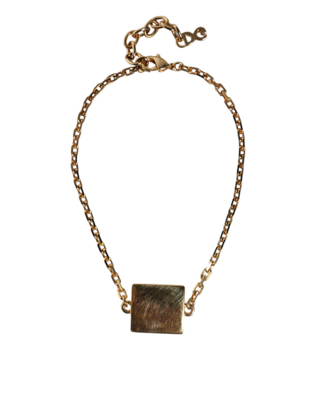 Gold Brass Chain Logo Sicily Pendant Necklace Dolce & Gabbana