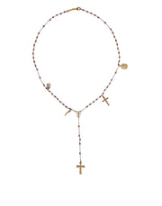 Gold Chain Brass Beaded Rosary Cross Pendant Necklace Dolce & Gabbana