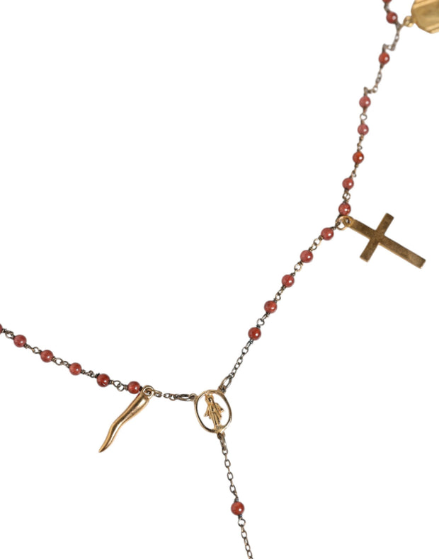 Gold Chain Brass Beaded Rosary Cross Pendant Necklace Dolce & Gabbana