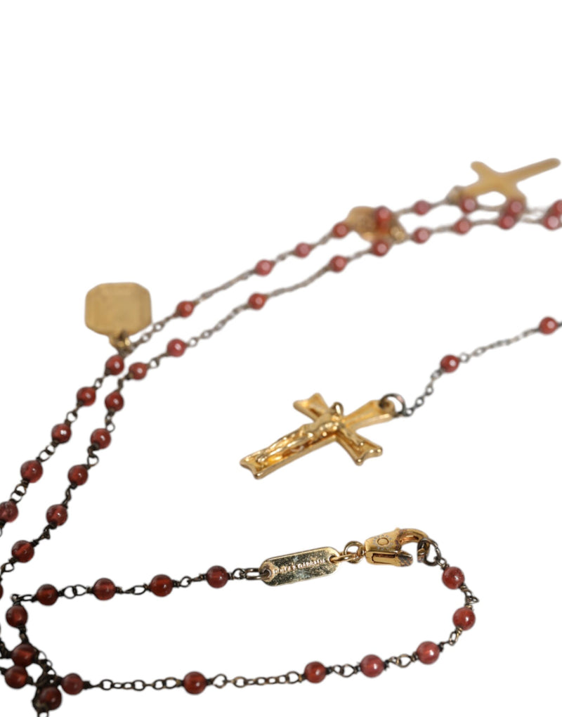 Gold Chain Brass Beaded Rosary Cross Pendant Necklace Dolce & Gabbana