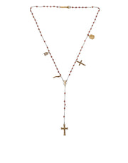 Gold Chain Brass Beaded Rosary Cross Pendant Necklace Dolce & Gabbana