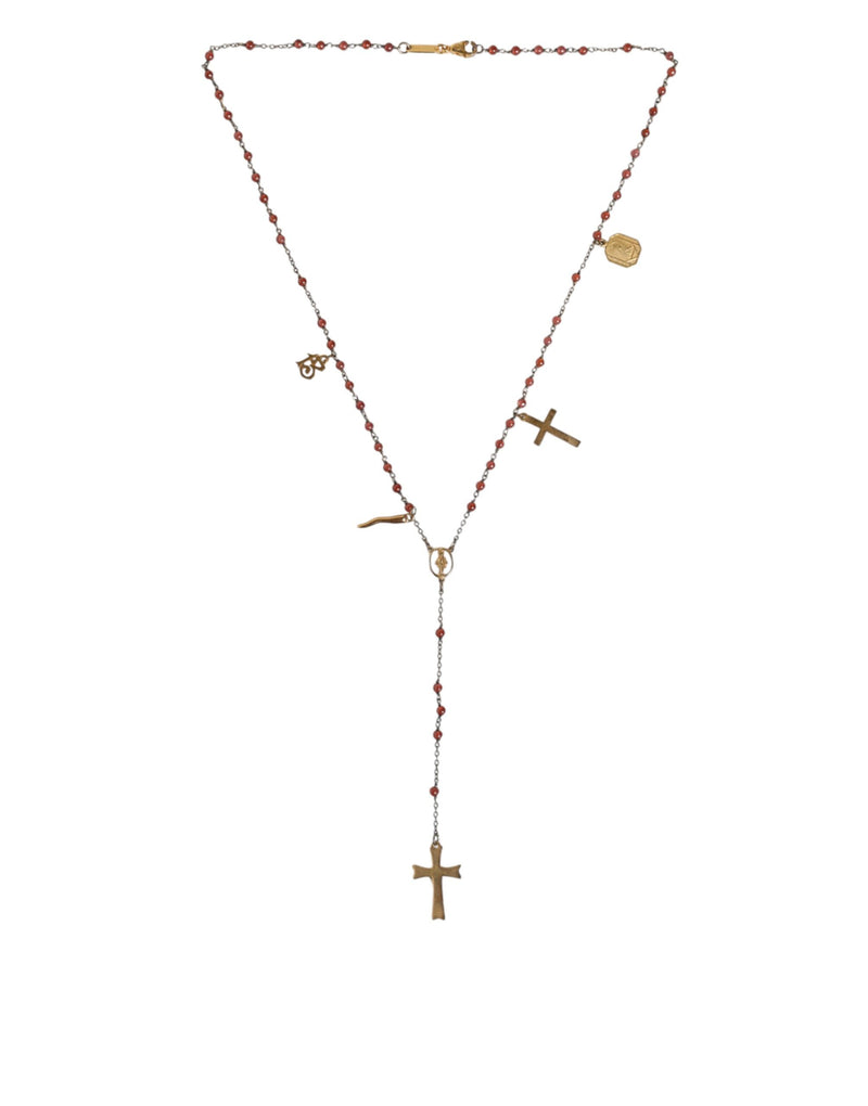 Gold Chain Brass Beaded Rosary Cross Pendant Necklace Dolce & Gabbana