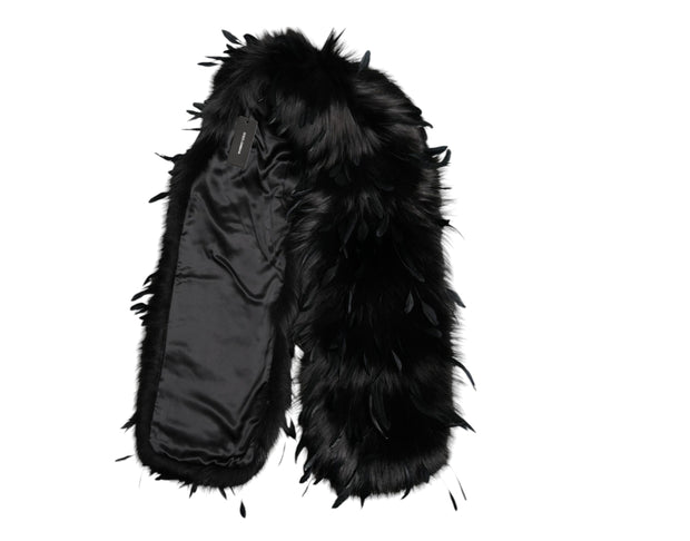 Black Fox Rooster Feathers Neck Warmer Scarf Dolce & Gabbana