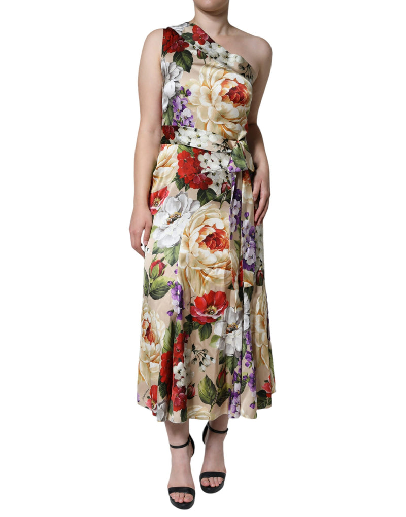 Multicolor Floral Silk Stretch One Shoulder Dress Dolce & Gabbana