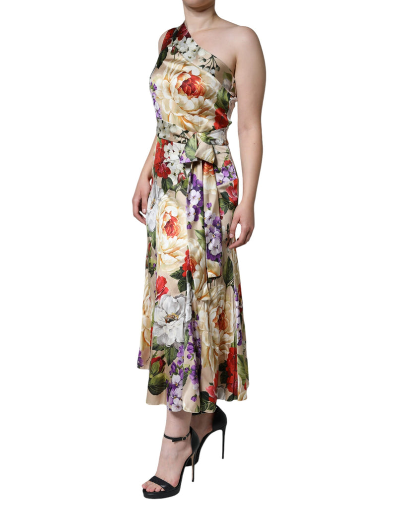 Multicolor Floral Silk Stretch One Shoulder Dress Dolce & Gabbana