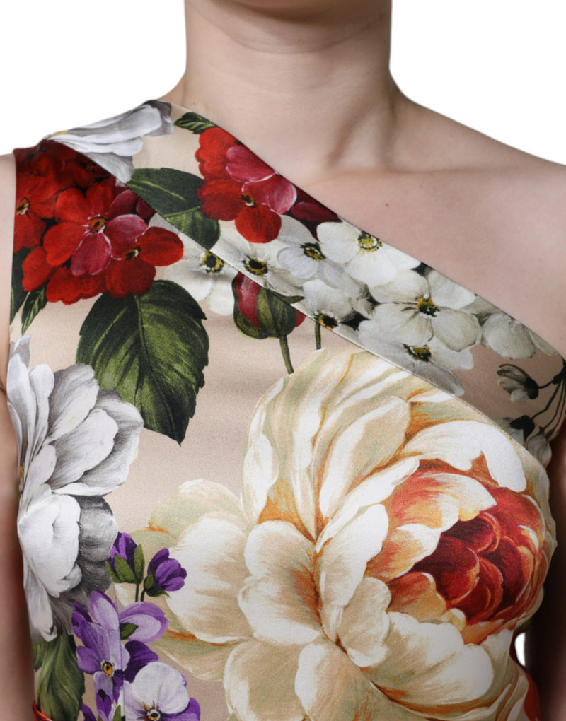 Multicolor Floral Silk Stretch One Shoulder Dress Dolce & Gabbana