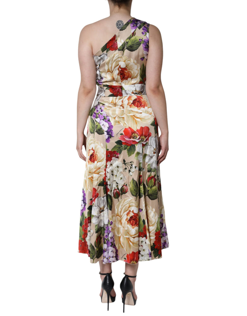 Multicolor Floral Silk Stretch One Shoulder Dress Dolce & Gabbana