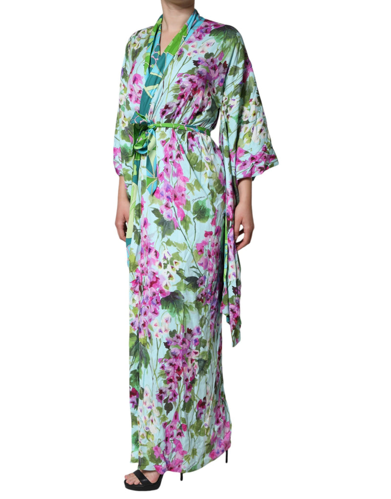 Multicolor Floral Silk Stretch Wrap Dress Dolce & Gabbana