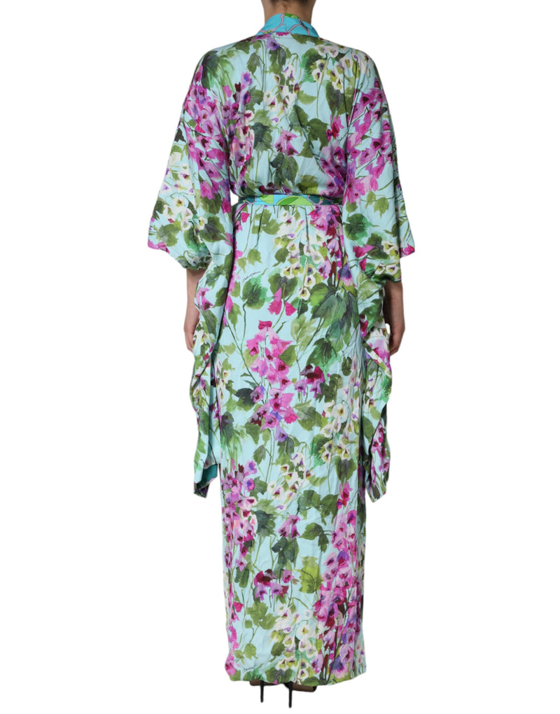 Multicolor Floral Silk Stretch Wrap Dress Dolce & Gabbana