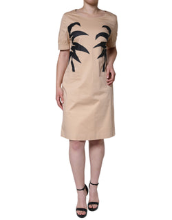 Beige Cotton Short Sleeve Knee Length Dress Moschino