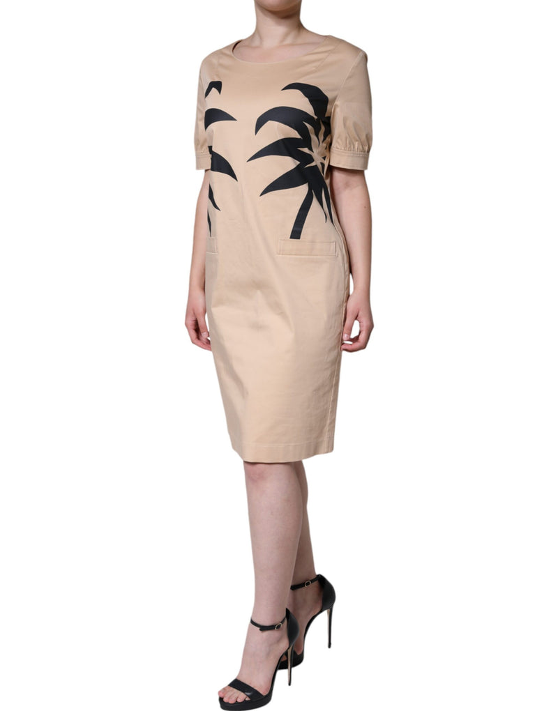 Beige Cotton Short Sleeve Knee Length Dress Moschino