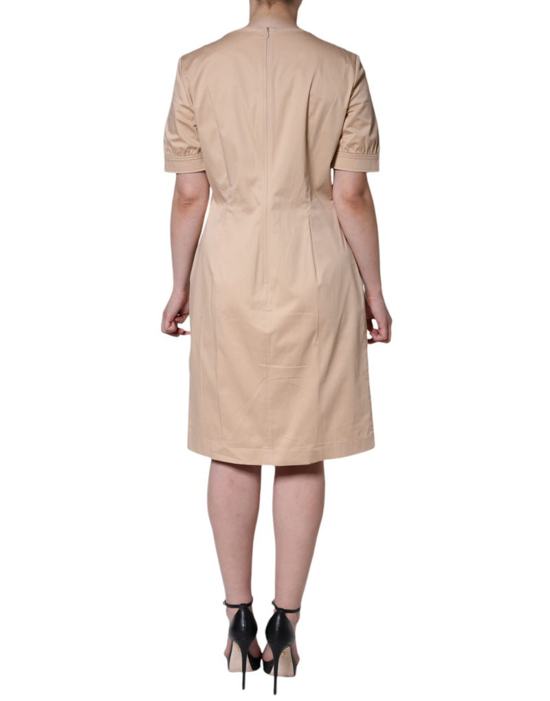 Beige Cotton Short Sleeve Knee Length Dress Moschino