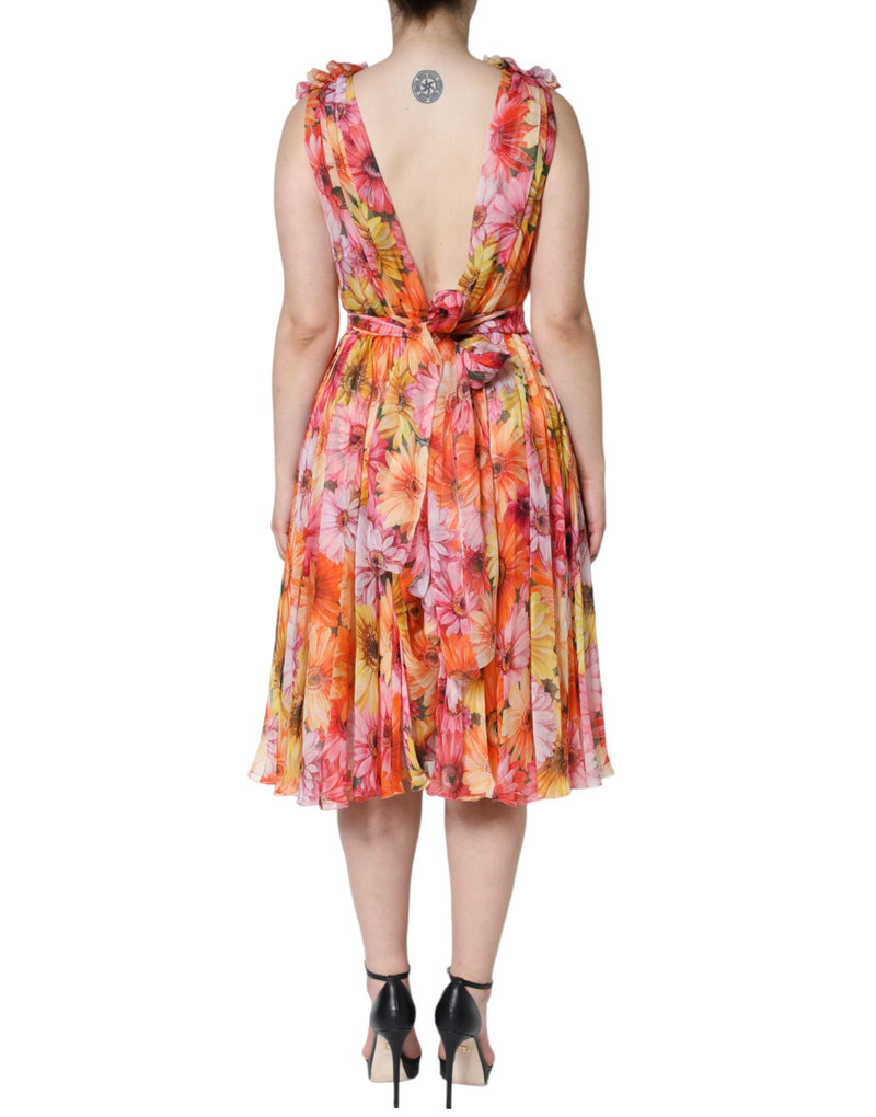 Multicolor Floral Sleeveless V-neck Midi Dress Dolce & Gabbana