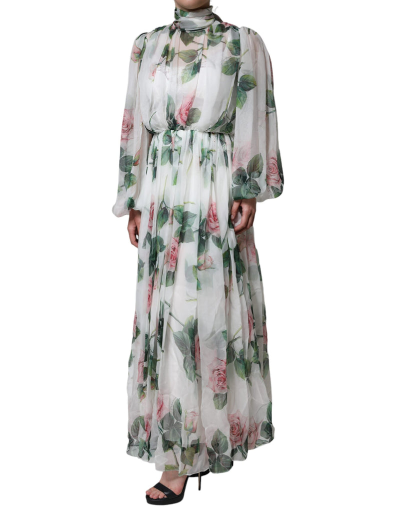 White Silk Floral Print Long Maxi Dress Dolce & Gabbana