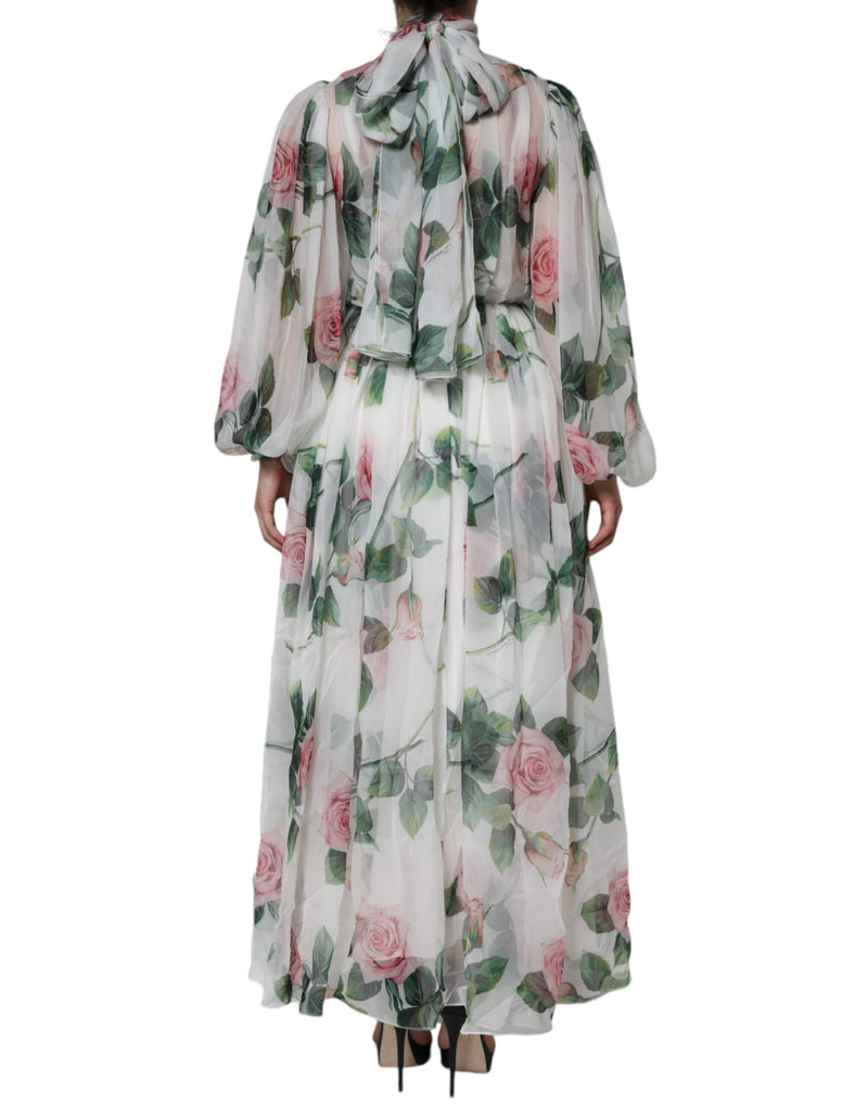 White Silk Floral Print Long Maxi Dress Dolce & Gabbana