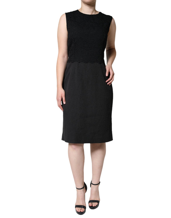 Black Cotton Sheath Knee Length Dress Dolce & Gabbana