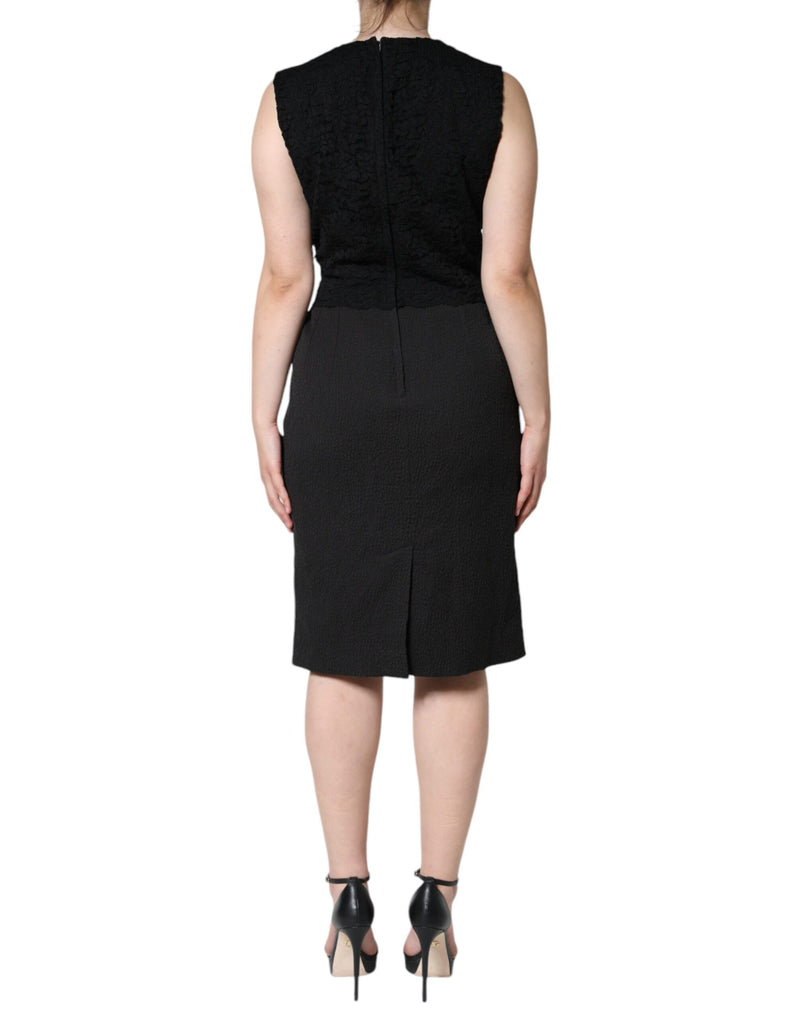 Black Cotton Sheath Knee Length Dress Dolce & Gabbana