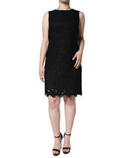 Black Floral Lace Sheath Sleeveless Mini Dress Dolce & Gabbana