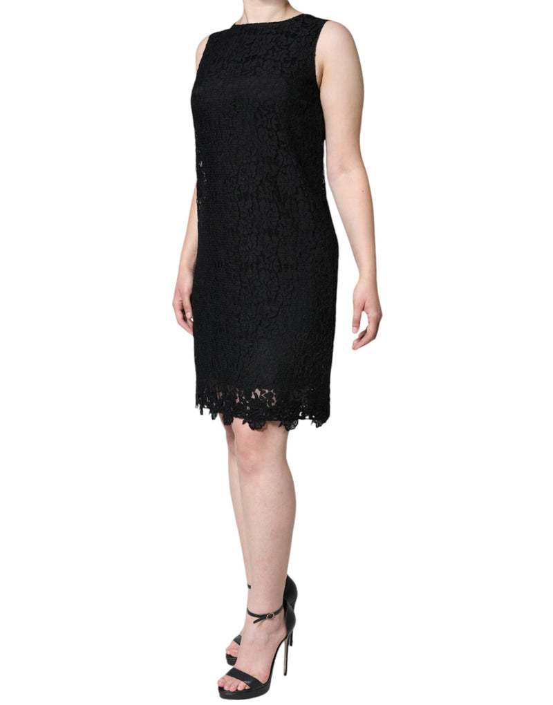 Black Floral Lace Sheath Sleeveless Mini Dress Dolce & Gabbana