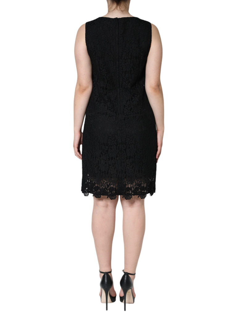 Black Floral Lace Sheath Sleeveless Mini Dress Dolce & Gabbana