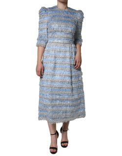 Light Blue Silver Jacquard A-line Midi Dress Dolce & Gabbana