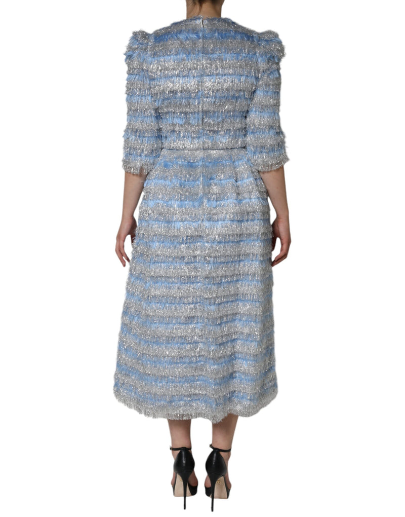 Light Blue Silver Jacquard A-line Midi Dress Dolce & Gabbana