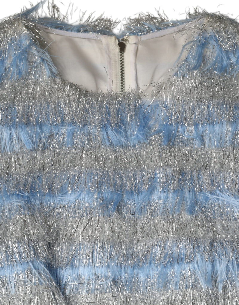 Light Blue Silver Jacquard A-line Midi Dress Dolce & Gabbana