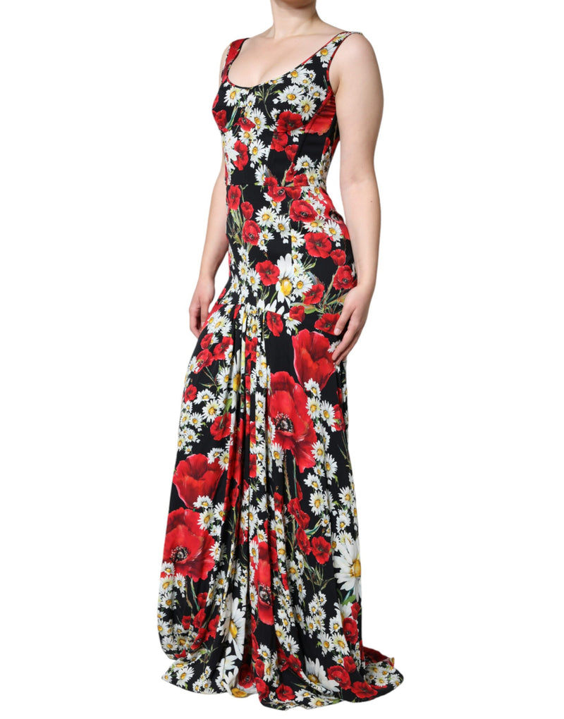 Black Floral Silk Sleeveless Long Gown Dress Dolce & Gabbana