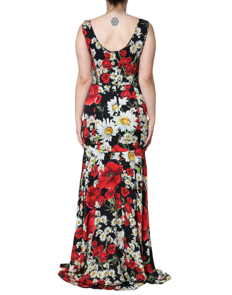 Black Floral Silk Sleeveless Long Gown Dress Dolce & Gabbana