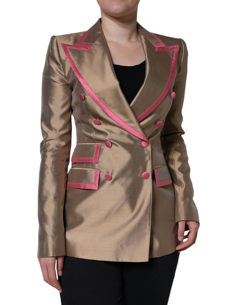 Metallic Brown Double Breasted Blazer Jacket Dolce & Gabbana