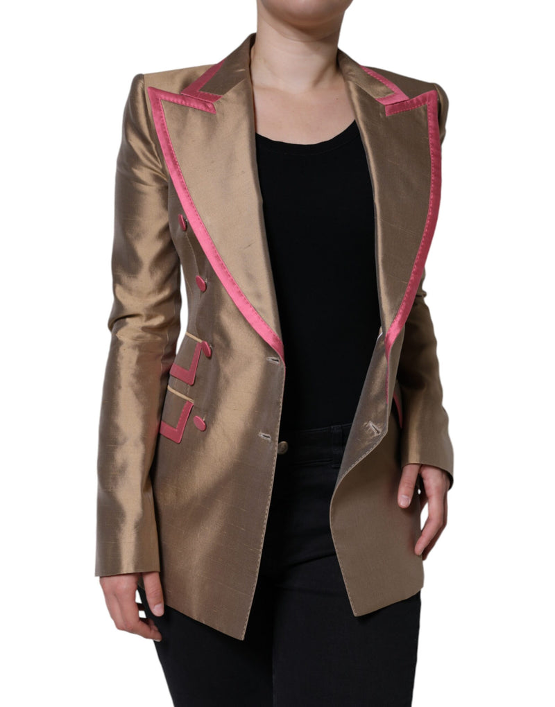 Metallic Brown Double Breasted Blazer Jacket Dolce & Gabbana