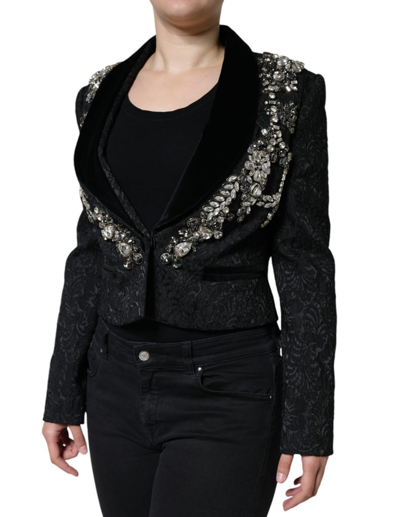 Black Jacquard Crystal Floral Jacket Blazer Dolce & Gabbana