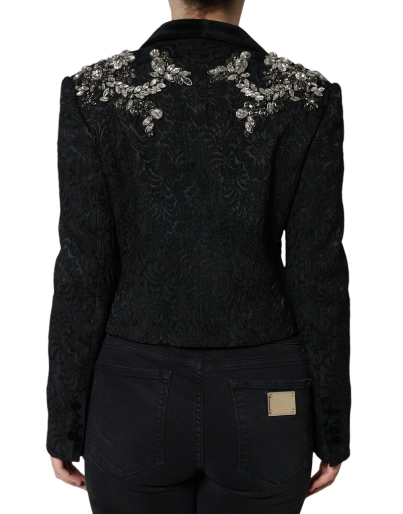 Black Jacquard Crystal Floral Jacket Blazer Dolce & Gabbana