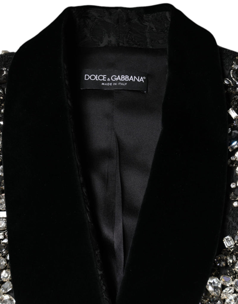 Black Jacquard Crystal Floral Jacket Blazer Dolce & Gabbana