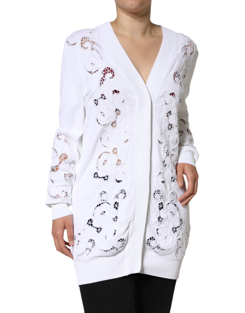 White Viscose Floral Cut Out Cardigan Sweater Dolce & Gabbana