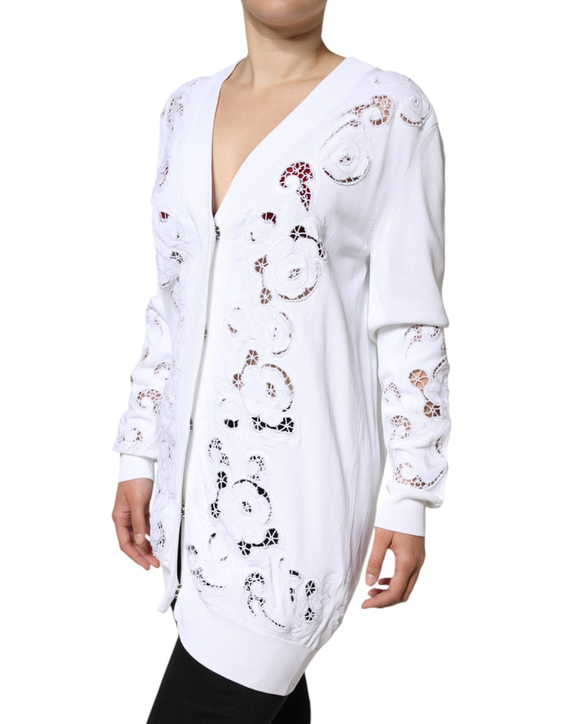 White Viscose Floral Cut Out Cardigan Sweater Dolce & Gabbana