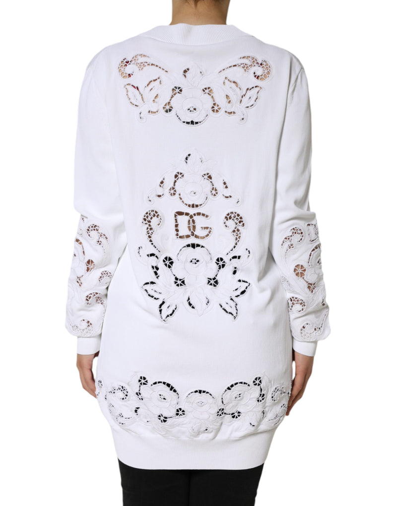 White Viscose Floral Cut Out Cardigan Sweater Dolce & Gabbana