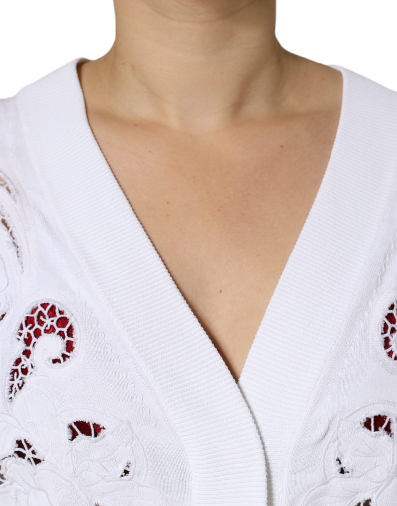 White Viscose Floral Cut Out Cardigan Sweater Dolce & Gabbana