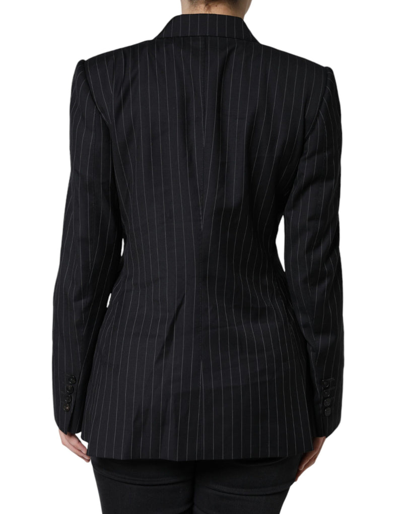 Black Striped Double Breasted Coat Jacket Dolce & Gabbana