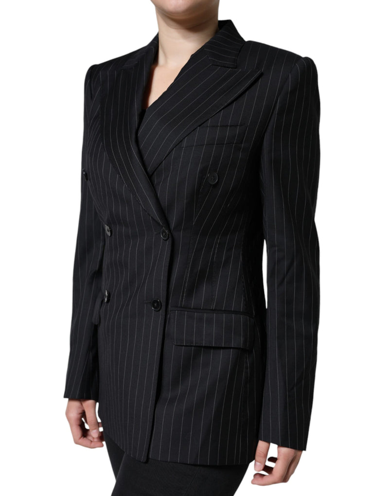 Black Striped Double Breasted Coat Jacket Dolce & Gabbana