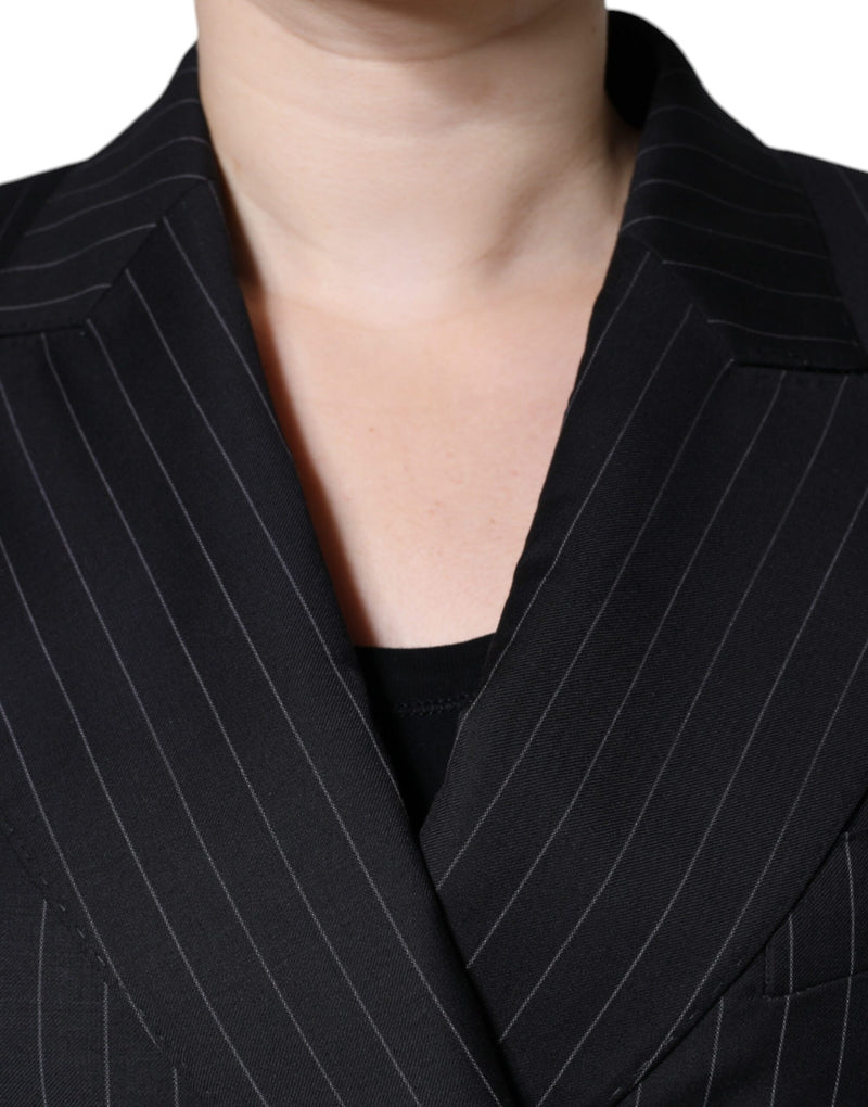 Black Striped Double Breasted Coat Jacket Dolce & Gabbana