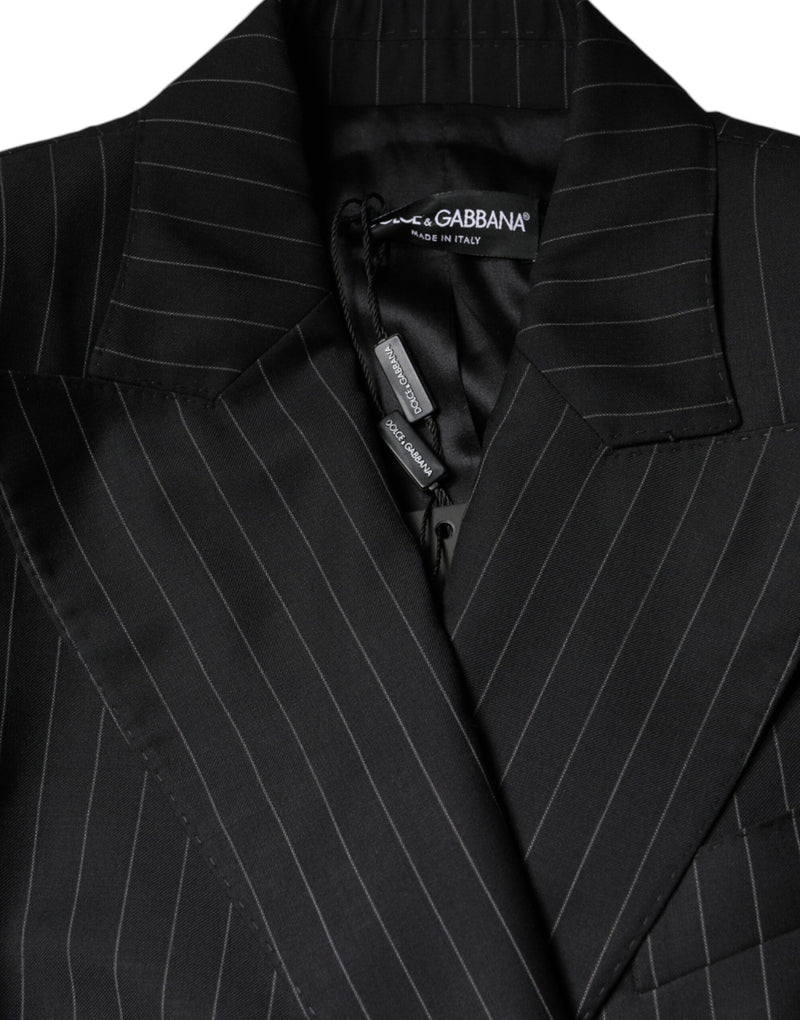 Black Striped Double Breasted Coat Jacket Dolce & Gabbana