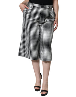 Black White Houndstooth Cropped Wide Leg Pants Dolce & Gabbana