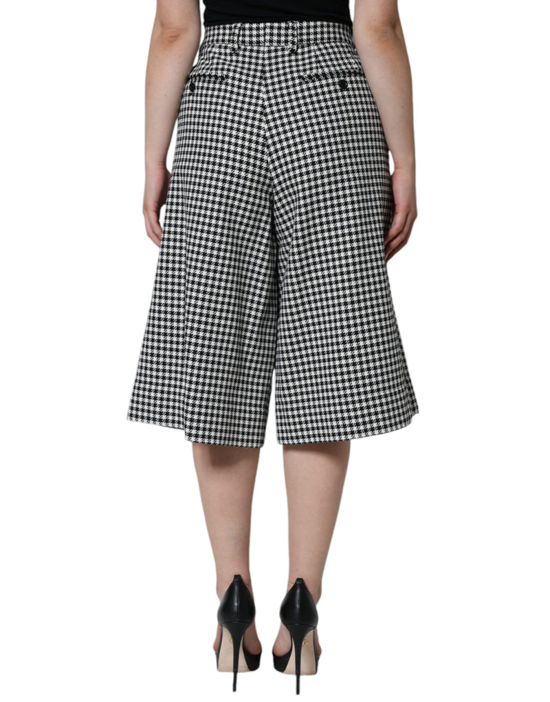 Black White Houndstooth Cropped Wide Leg Pants Dolce & Gabbana