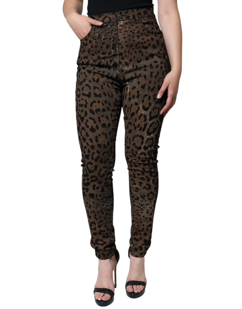 Brown Leopard Cotton Skinny Denim Jeans Dolce & Gabbana