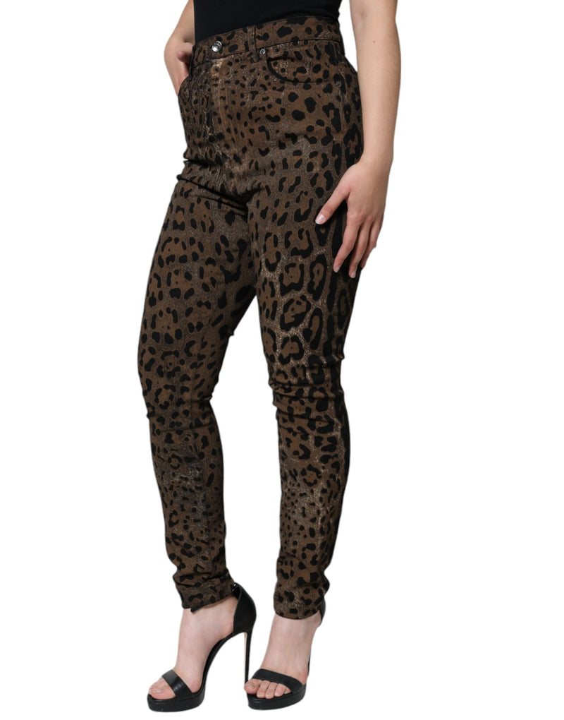 Brown Leopard Cotton Skinny Denim Jeans Dolce & Gabbana